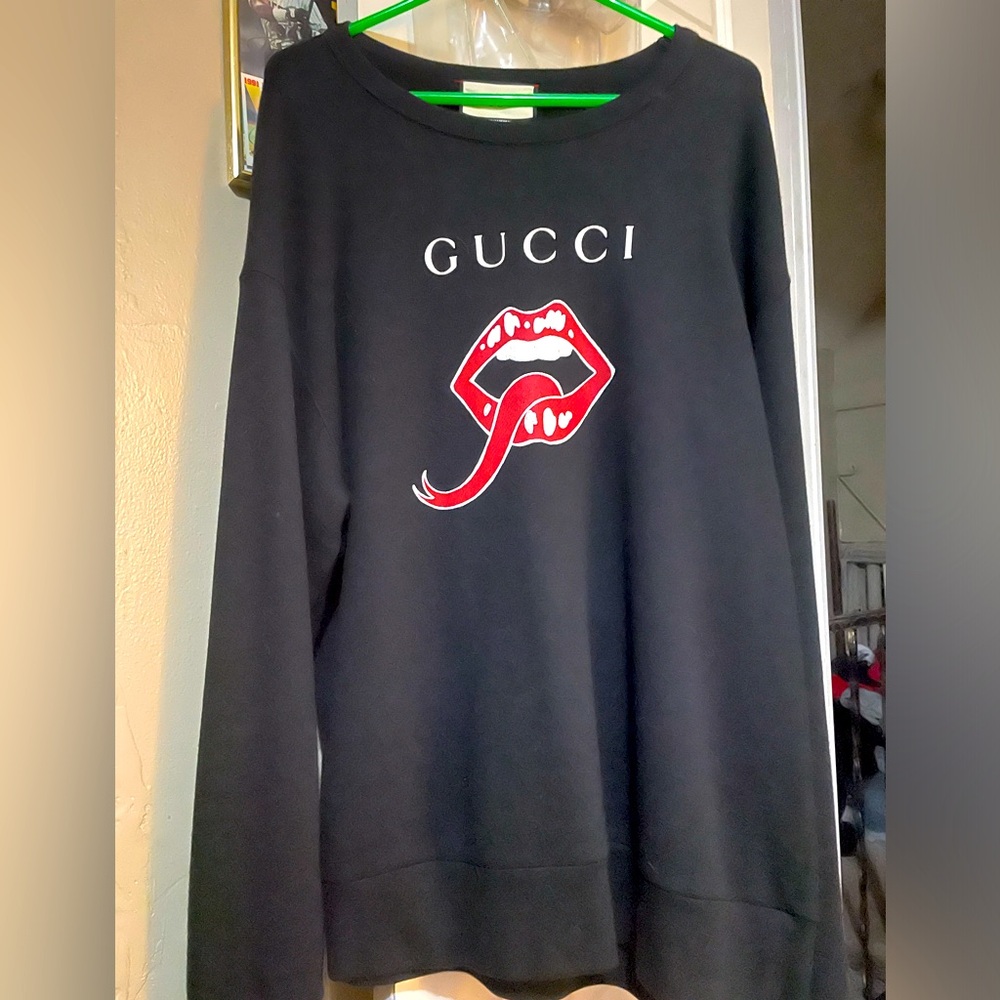 Very thick warm men Gucci sweatshirt lip print 2xl black